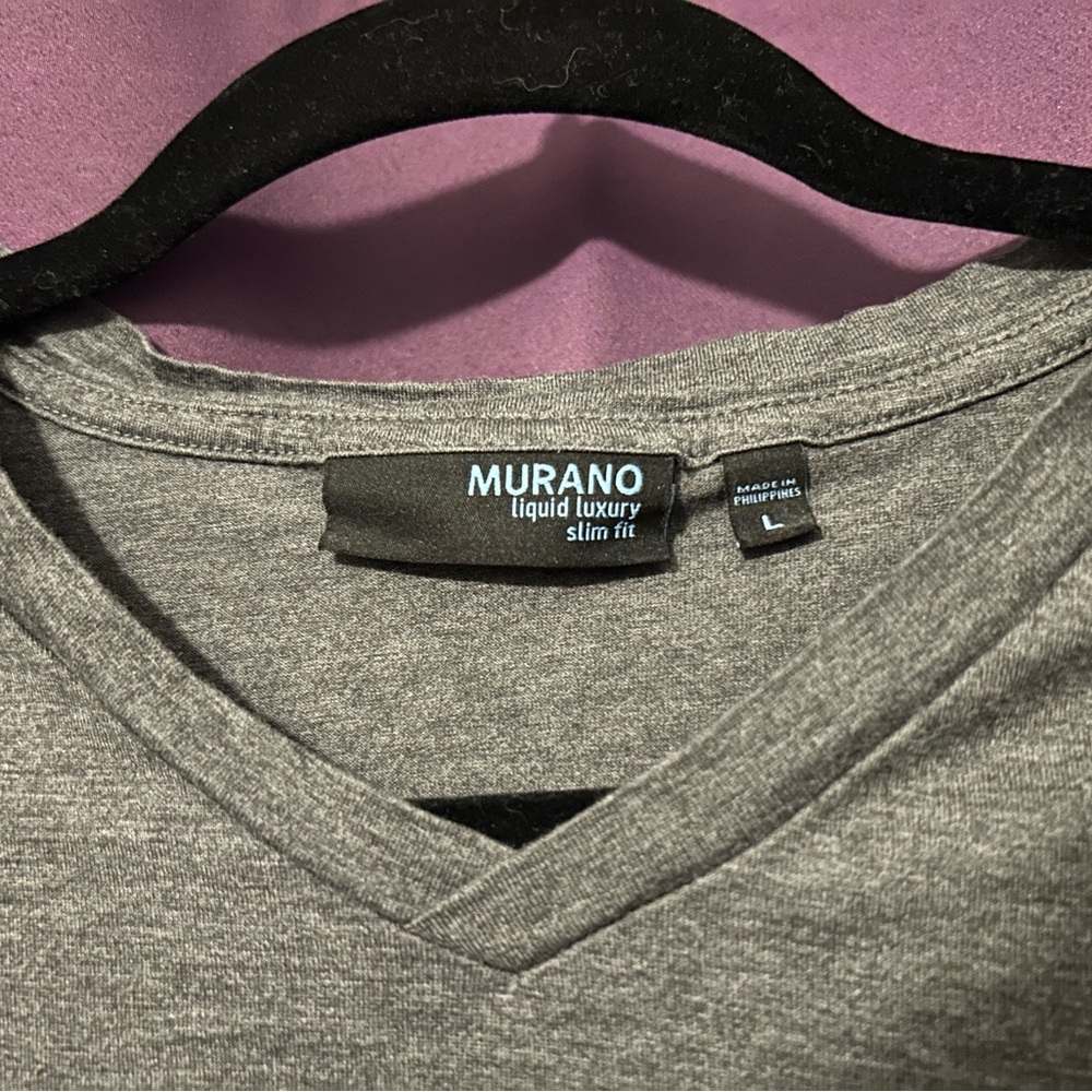 Murano Liquid Luxury Slim Fit Black and Gray V-Neck T-Shirts 100% Cotton - Picture 3 of 5